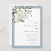 Classic Elegant Dusty Blue Ivory Floral Wedding Einladung (Vorderseite)