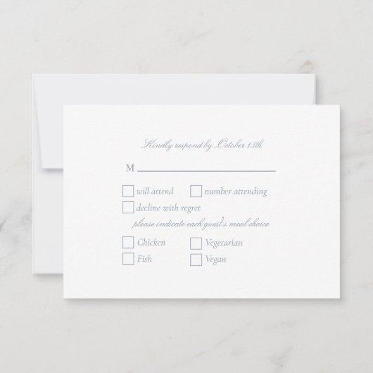 Classic Elegant Dusty Blue Script UAWG RSVP Karte (Rückseite)