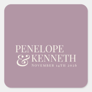 Classic Elegant Dusty Lila, individuelle Hochzeits Quadratischer Aufkleber