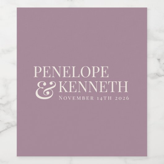 Classic Elegant Dusty Lila, individuelle Hochzeits Weinetikett (Einzelnes Label)