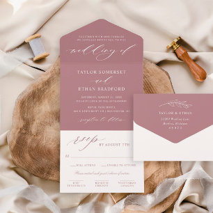 Classic Elegant Dusty Rose Wedding All In One Einladung