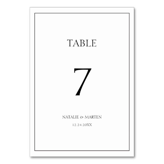 Classic Elegant Einfach Modernes Minimalistisch Tischnummer (Vorderseite)
