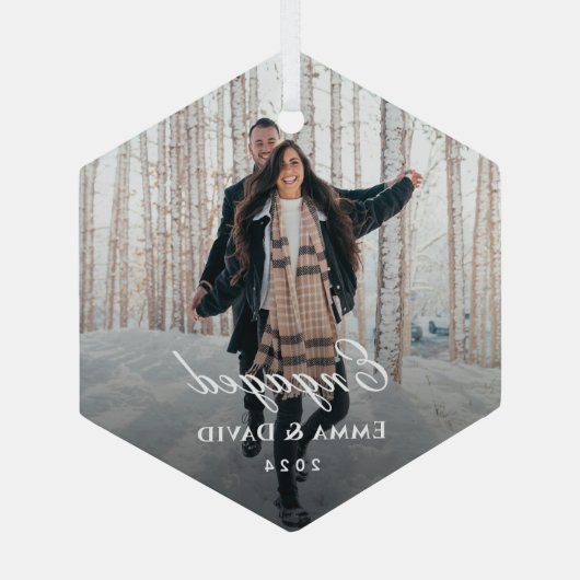 Classic Elegant Engagement Photo Ornament Aus Glas (Rückseite)