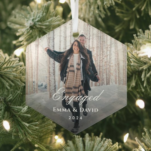 Classic Elegant Engagement Photo Ornament Aus Glas (Insitu)