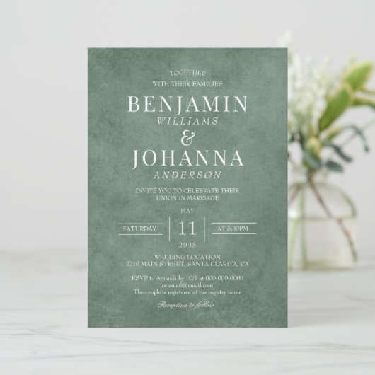Classic Elegant Eucalyptus Green Wedding Einladung (Stehend Vorderseite)