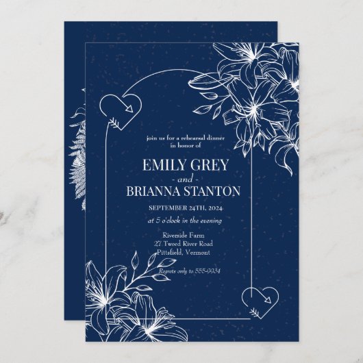 Classic Elegant Festliches Abendessen in blauer Pr Einladung (Vorne/Hinten)