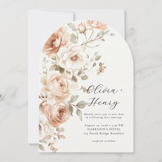 Classic Elegant Floral Arch Wedding Invitation Einladung (Vorderseite)