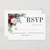 Classic Elegant Floral Burgundy Navy Blue Wedding RSVP Karte (Vorne/Hinten)