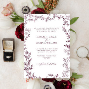 Classic Elegant Formal Burgundy Leafy Wedding Einladung