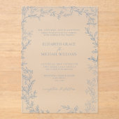Classic Elegant Formal Dusty Blue Leafy Wedding Acryleinladungen (Vorderseite)