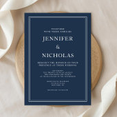 Classic Elegant Formal Navy Blue Wedding Einladung