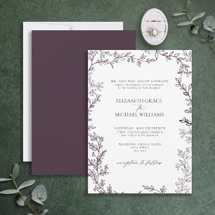 Classic Elegant Formal Plum Lila Leafy Wedding Einladung