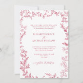 Classic Elegant Formal Vivid Magenta Leafy Wedding Einladung (Vorderseite)