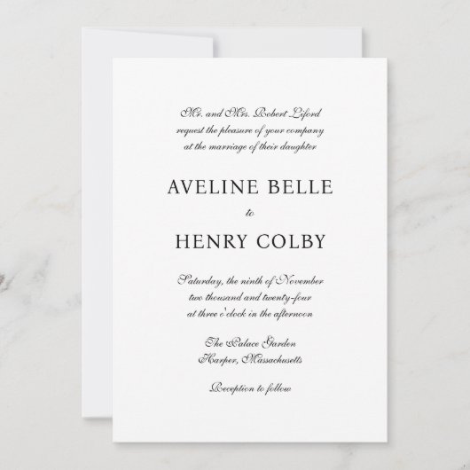 Classic Elegant Formal Wedding Einladung (Vorderseite)