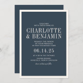 Classic Elegant formale Blue Border Frame Wedding Einladung (Vorne/Hinten)