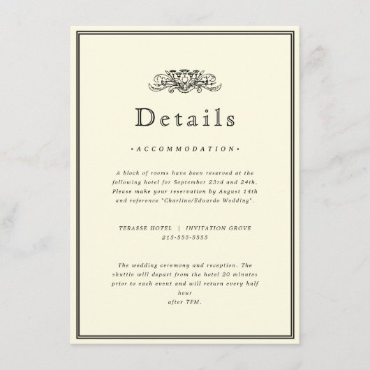 Classic Elegant Frame Wedding Details Enclosure Begleitkarte (Vorderseite)