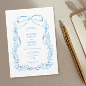 Classic Elegant French Blue Coquette Floral Bow Einladung