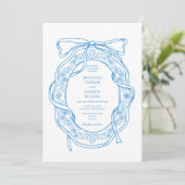 Classic Elegant French Blue Coquette Floral Bow Einladung (Stehend Vorderseite)