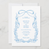 Classic Elegant French Blue Coquette Floral Bow Einladung (Vorderseite)