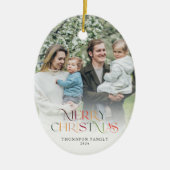 Classic Elegant Frohe Weihnachten Zwei Foto Keramik Ornament (Vorne)