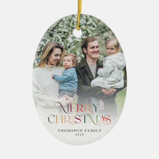 Classic Elegant Frohe Weihnachten Zwei Foto Keramik Ornament (Vorne)