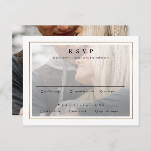 Classic Elegant Gold 2 Foto Hochzeit RSVP Karte (Vorne/Hinten)