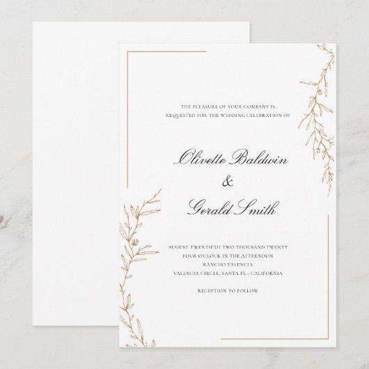 Classic Elegant Gold Blume Branch Wedding (Vorne/Hinten)