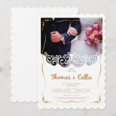 Classic Elegant Gold Foto Hochzeit Einladung (Vorne/Hinten)