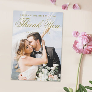 Classic Elegant Gold Foto Wedding Dankeschön Card Dankeskarte