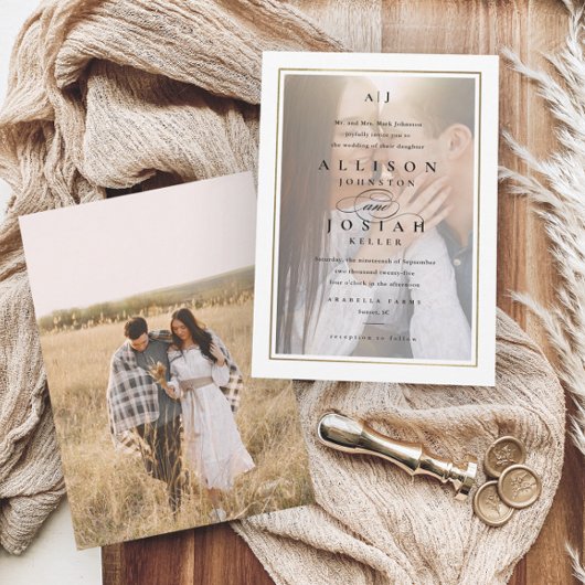 Classic Elegant Gold Foto Wedding Einladung