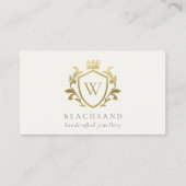 Classic Elegant Gold Monogram Floral Crown Wappen Visitenkarte (Vorderseite)