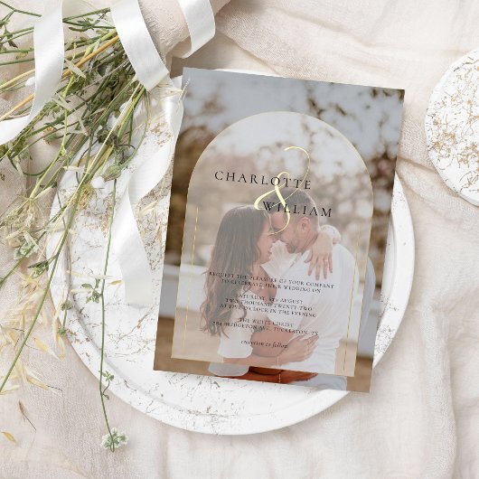 Classic Elegant Gold Photo Arch Wedding Folieneinladung
