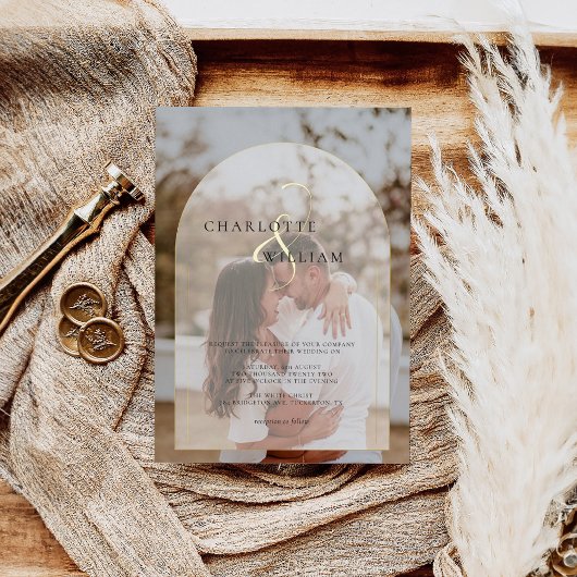 Classic Elegant Gold Photo Arch Wedding Folieneinladung