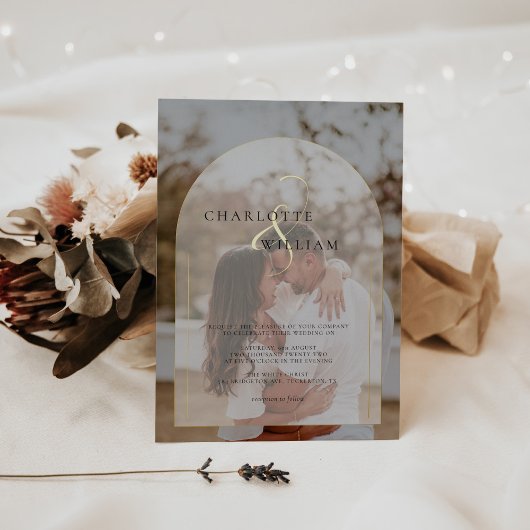 Classic Elegant Gold Photo Arch Wedding Folieneinladung