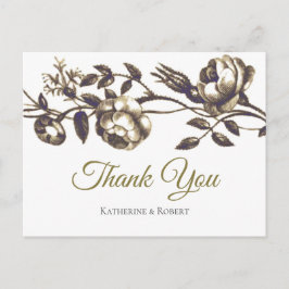 Classic Elegant Gold Vintage Flowers Thank You Postkarte
