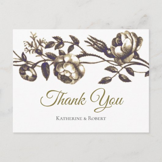 Classic Elegant Gold Vintage Flowers Thank You Postkarte (Vorderseite)