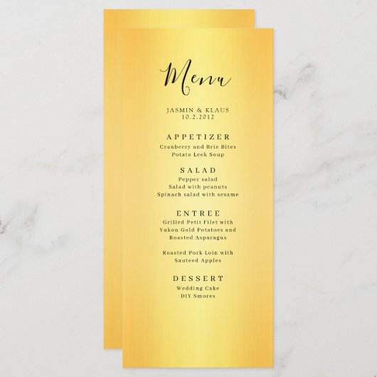 Classic Elegant Gold Wedding Menükarte (Vorne/Hinten)