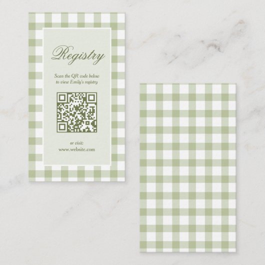 Classic Elegant Green Gingham Baby Shower Registry Begleitkarte (Vorne/Hinten)
