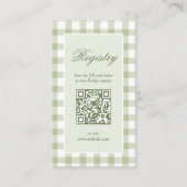 Classic Elegant Green Gingham Baby Shower Registry Begleitkarte (Vorderseite)