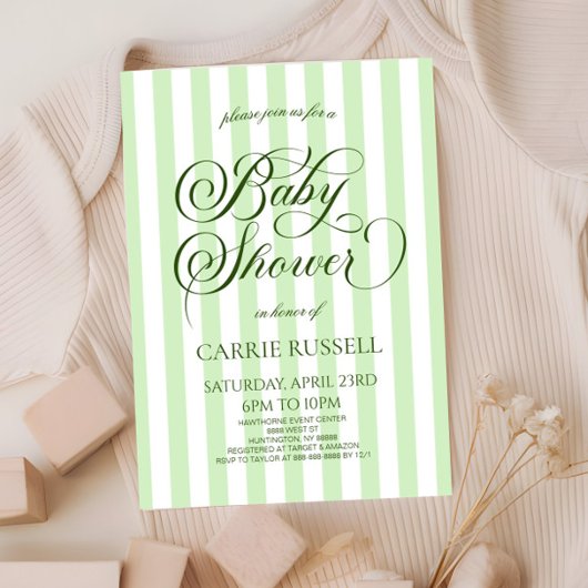 Classic Elegant Green Stripes Baby Shower Einladung