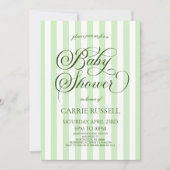 Classic Elegant Green Stripes Baby Shower Einladung (Vorderseite)
