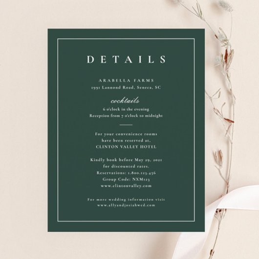 Classic Elegant Green Wedding Details Begleitkarte