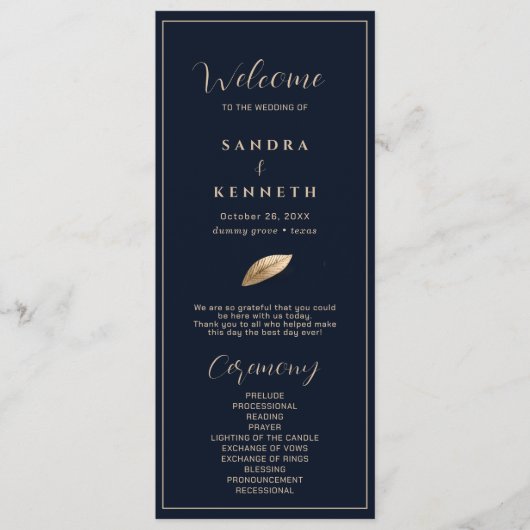 Classic & Elegant I Dark Blue I Wedding Programm (Vorderseite)