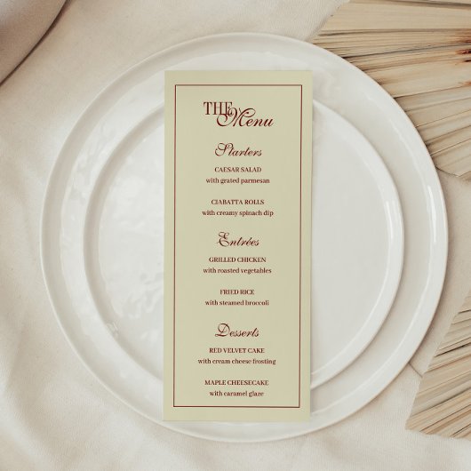 Classic Elegant Ivory Script Monogram Wedding Menükarte