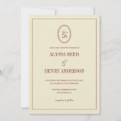 Classic Elegant Ivory & Wine Red Monogram Wedding Einladung (Vorderseite)