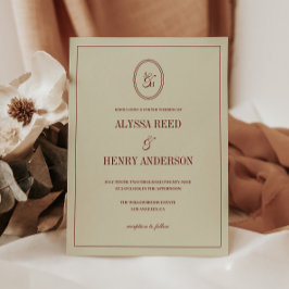 Classic Elegant Ivory & Wine Red Monogram Wedding Einladung