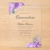 Classic Elegant Lavender Rose & Silver Quinceanera Acryleinladungen (Vorderseite)