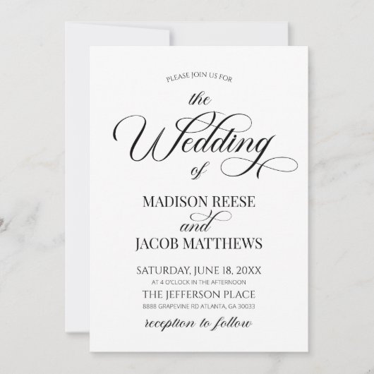 Classic Elegant Minimalistische Hochzeit Einladung (Vorderseite)