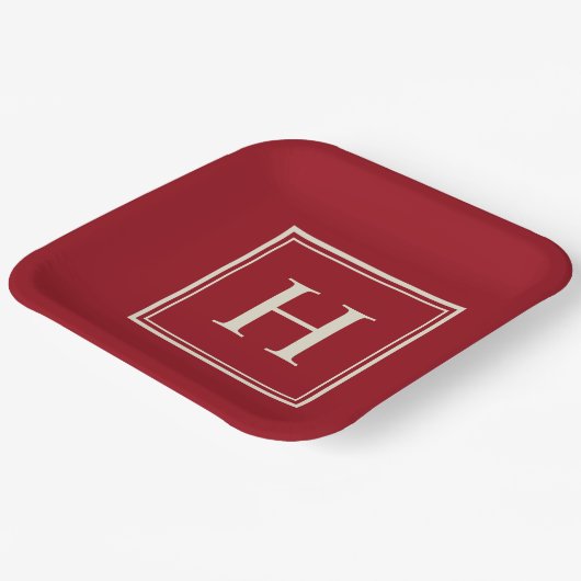 Classic Elegant Monogram auf Cranberry Red Pappteller (Gewinkelt)