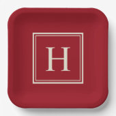 Classic Elegant Monogram auf Cranberry Red Pappteller (Vorderseite)